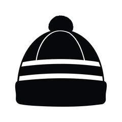 Silhouette of a winter knit hat with stripes and a pom pom