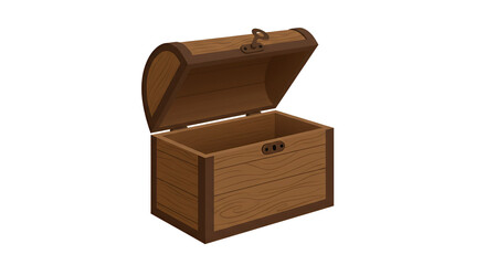Open Brown Wooden Chest Vintage Style Isolated on White