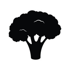 Minimalist silhouette illustration of a broccoli floret on white background