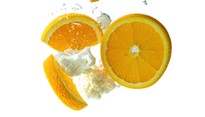 Drifting Pieces of Cauliflower and Orange with Citrus Water Mist png