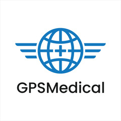 GPSMedical Logo Featuring a Globe with Wings and a Plus Sign Symbolizing Healthcare Global Reach and Medical Services