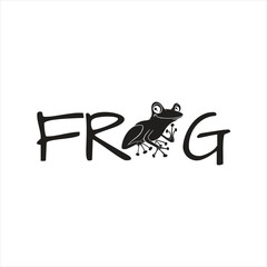 Whimsical Frog Word Art Design Featuring a Cartoon Frog Perched Between the Letters R and G