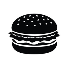 Monochrome illustration of a classic sesame seed topped hamburger, a fast food icon