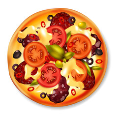 vector illustration of a pizza with vegetables on a white background 