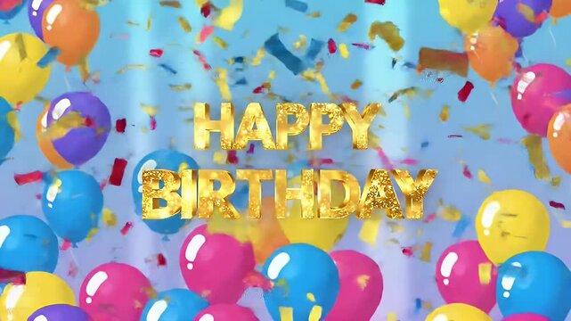 happy birthday text and baloons out of the box 3d intro animation