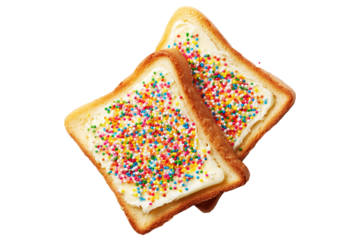 Australia fairy bread with white frosting and multicolored sprinkles, isolated on white transparent background.