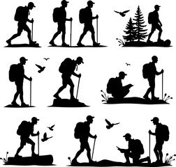 Obraz premium Hiking Adventure Man outdoor walking man illustration,