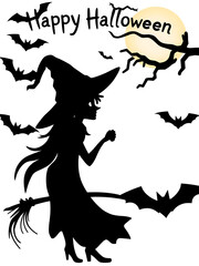 Fototapeta premium Happy Halloween Witch Vector Silhouette Illustration Set Isolated On A White Background.