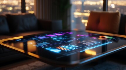 Sparkling AI dashboards displaying vivid project outlines over a smart table
