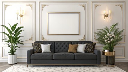 Obraz premium Refined Living Room Frame Above Dark Gray Sofa