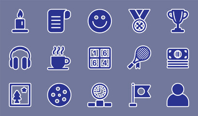 Blue icons representing various objects and concepts vector silhouette