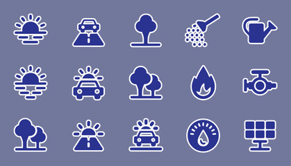 Fototapeta premium Blue icons depicting nature transportation and energy vector silhouette