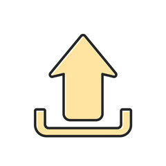 A simple graphic illustration of an upward-pointing arrow symbol, upload icon.