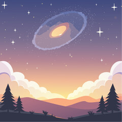 Obraz premium Serene night landscape featuring a galaxy view in the night sky over mountains