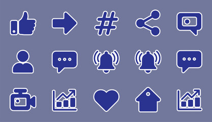 Social media icons collection with blue and white color scheme vector silhouette