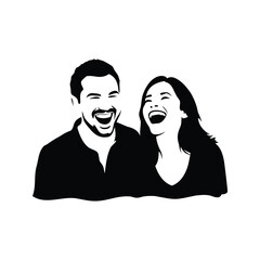 Black and white illustration of a laughing couple enjoying a happy moment