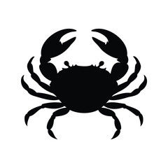Simple Black Silhouette of a Crab with Claws Raised on White Background