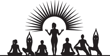 Obraz premium Black vector silhouette of a family with a child at sunset, having fun in nature
