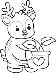 Cute Deer icon. Funny baby Deer animal series stock illustration. Life of fluffy Deer designs. Coloring pages of cute deer icon.
