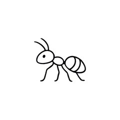 Simple Line Drawing of an Ant with Six Legs and Antennae, a Black and White Cartoon Insect Illustration