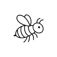 Simple Line Drawing of a Bee with Wings and Stripes, Cartoon-Like Style and Antennas