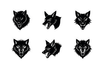 Ferocious Wolf Head Silhouettes: Aggressive Canine Vector Art & howling Wolf Logos