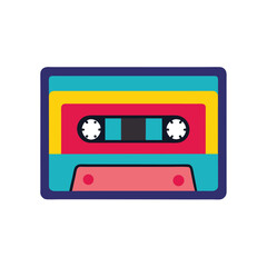 Obraz premium Retro cassette tape with vibrant label shown in nostalgic flat style music vector art