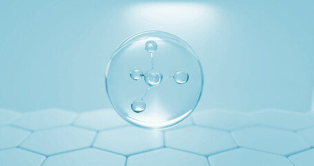 Hyaluronic Acid Molecule on Skin Surface. 3d illustration