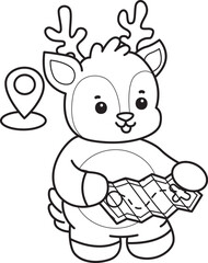 Cute Deer icon. Funny baby Deer animal series stock illustration. Life of fluffy Deer designs. Coloring pages of cute deer icon.
