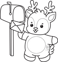 Cute Deer icon. Funny baby Deer animal series stock illustration. Life of fluffy Deer designs. Coloring pages of cute deer icon.

