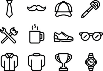 Collection of father s day icons representing gifts and symbols of fatherhood
