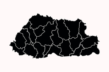 Asia - Bhutan Country Map with Borders (Provides geographical context and specifies the internal borders)