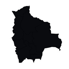 Black Vector Map of Bolivia with Borders (Simple, direct, and emphasizes the vector format and internal borders)