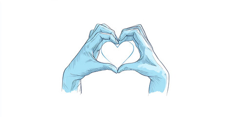hands forming heart symbol in pastel blue abstract design