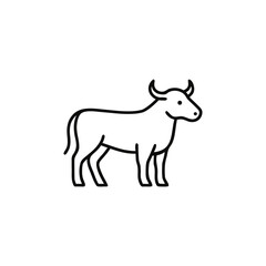 Minimalist Line Art Depiction of a Cow Standing Profile Silhouette with Horns Farm Animal Mammal Domesticated Outline Graphic Design