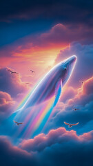 Majestic whale soaring through vibrant sky, inspiring dreams and wonder