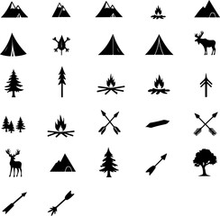 Obraz premium Mountain outdoor, adventure, travel, forest, trees, pine trees, waves, water, bird, eagle, deer vector bundle