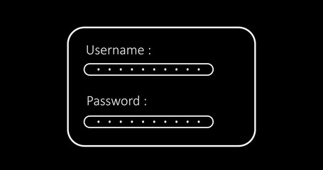User login credentials simple ui animated page with input fields and asterisk sign for encryption. User login page motion graphic bg. Typing username and password, system token. Digital login page ui