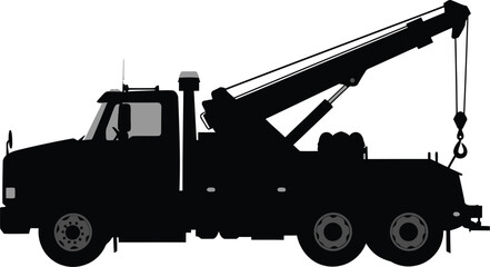 Silhouette of a Tow Truck on a White Background Transportation and Vehicle Recovery Services Illustration