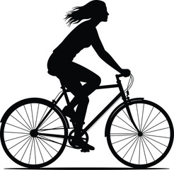 Obraz premium Silhouette of a woman riding a bicycle on a white background for fitness and healthy lifestyle concepts