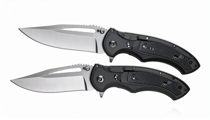 Isolated on white, a sharp, stainless steel kitchen knife with a black handle