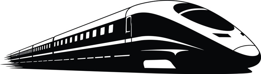 Black and White Illustration of a High Speed Train on a White Background © Pvect02