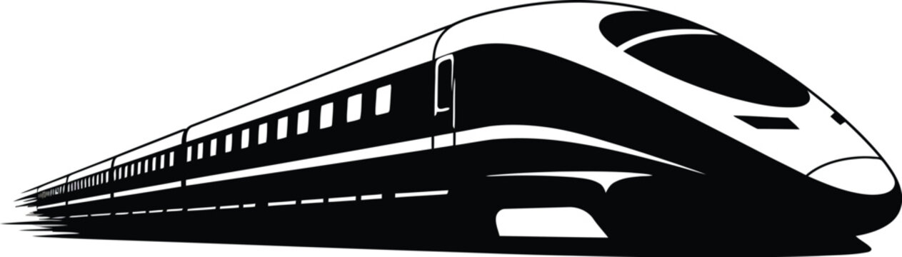 Black and White Illustration of a High Speed Train on a White Background