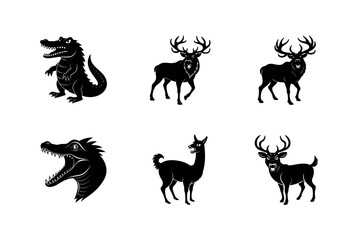 Wildlife Silhouettes: Alligator, Deer, & Llama Vector Art for Nature Designs