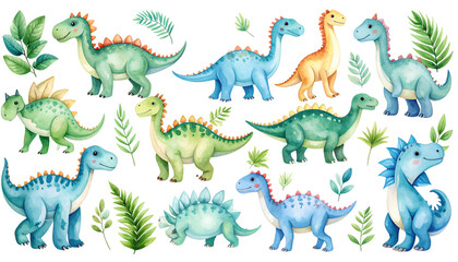 Cute and fun seamless vector pattern with cartoon dinosaur, giraffe, and elephant illustrations