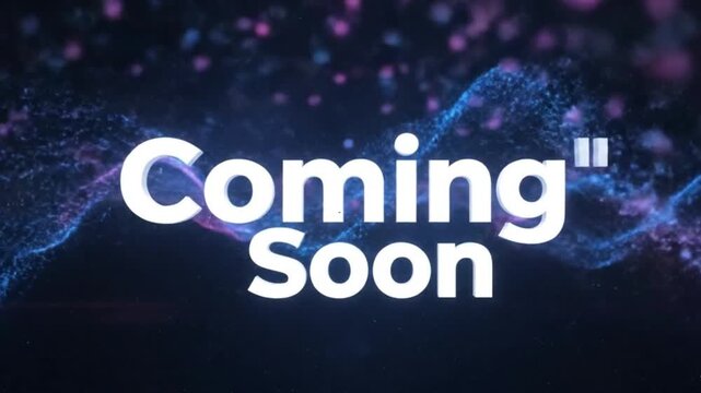 White Coming Soon text with cosmic nebulalike swirls on a dark backdrop