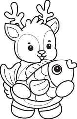 Cute Deer icon. Funny baby Deer animal series stock illustration. Life of fluffy Deer designs. Coloring pages of cute deer icon.
