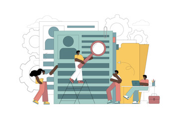 Filling out a resume, searching for employees. Vector flat illustration
