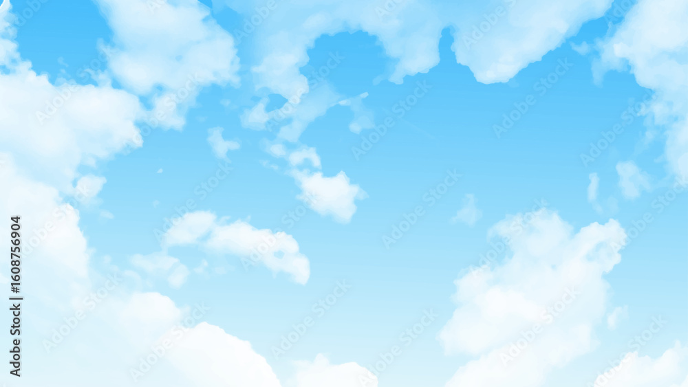 Wall mural white fluffy clouds photo. sky with heap clouds, may be used as background