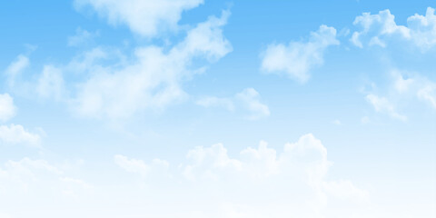 White fluffy clouds photo. Sky with heap clouds, may be used as background